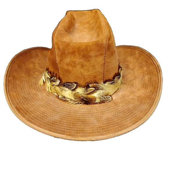 Hush Puppies Vintage Hat Brown Suede and Feathers Size 6